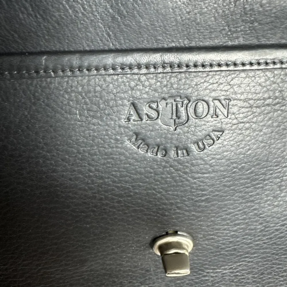 Aston Black Leather Briefcase Turn Lock Closure Made in USA NO Shoulder Strap